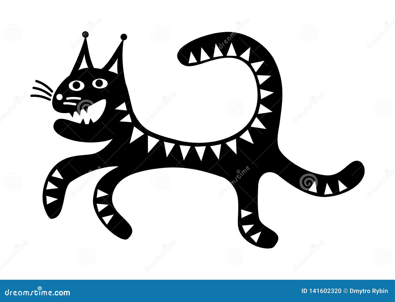 Running Cat Funny Cartoon Drawing Black and White. Stock Vector ...
