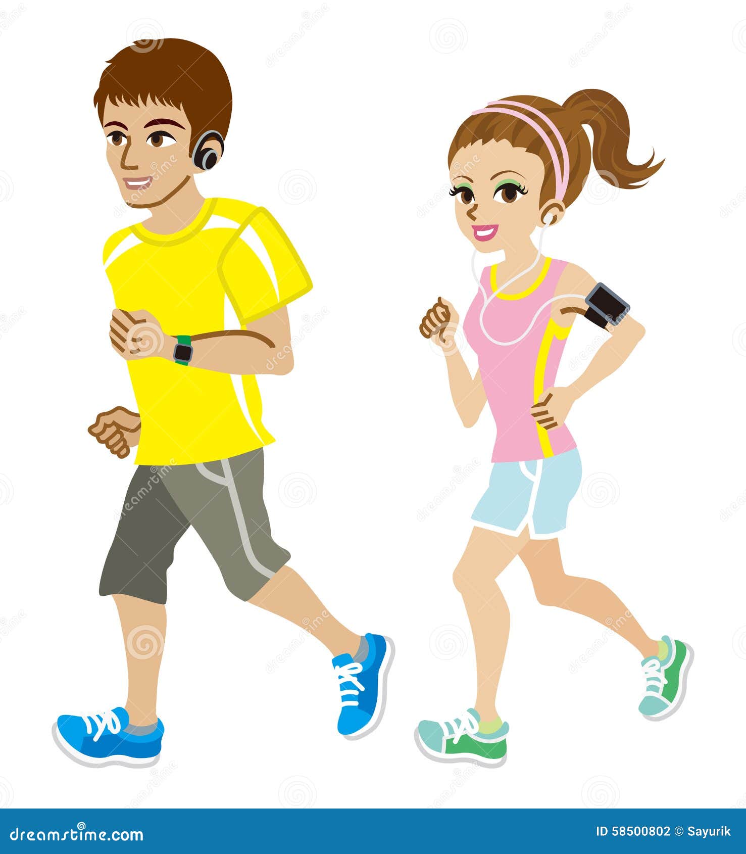 Running Couple, Short Sleeve Stock Vector - Illustration of adults ...