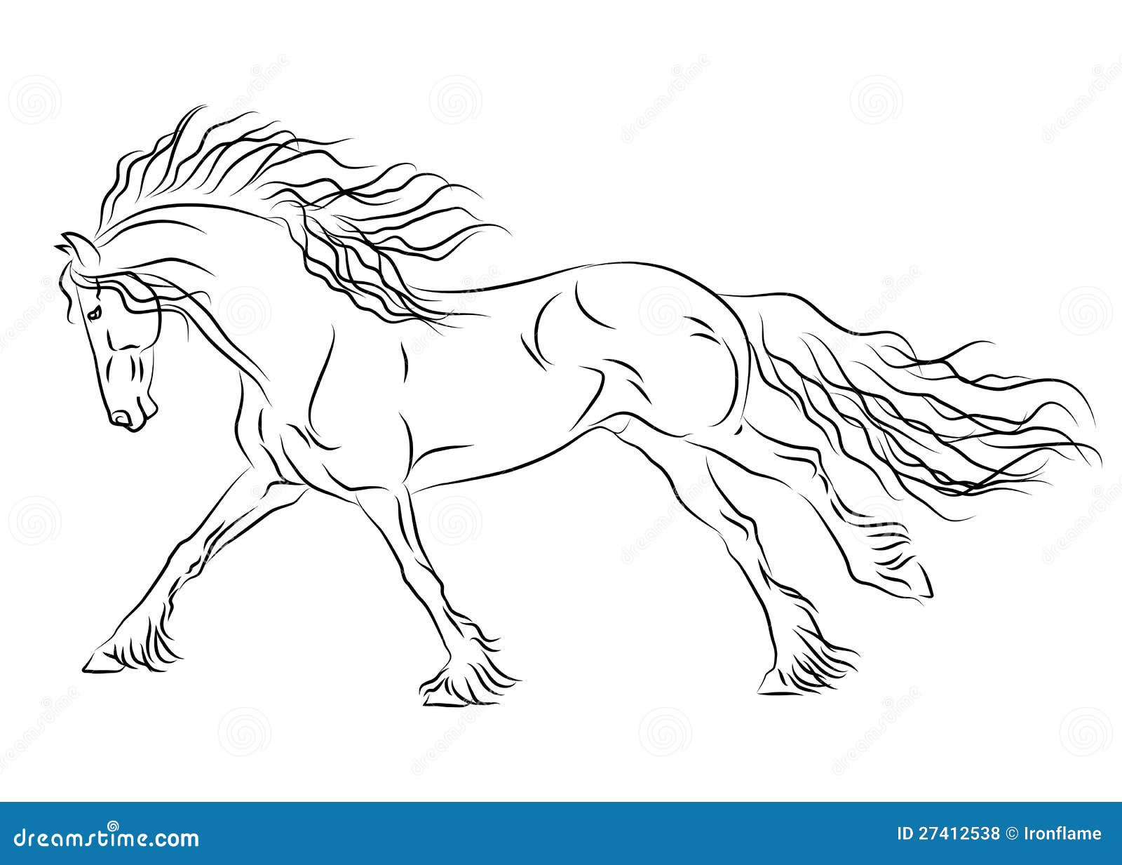 Running Friesian Horse Sketch Stock Vector - Illustration of pony ...