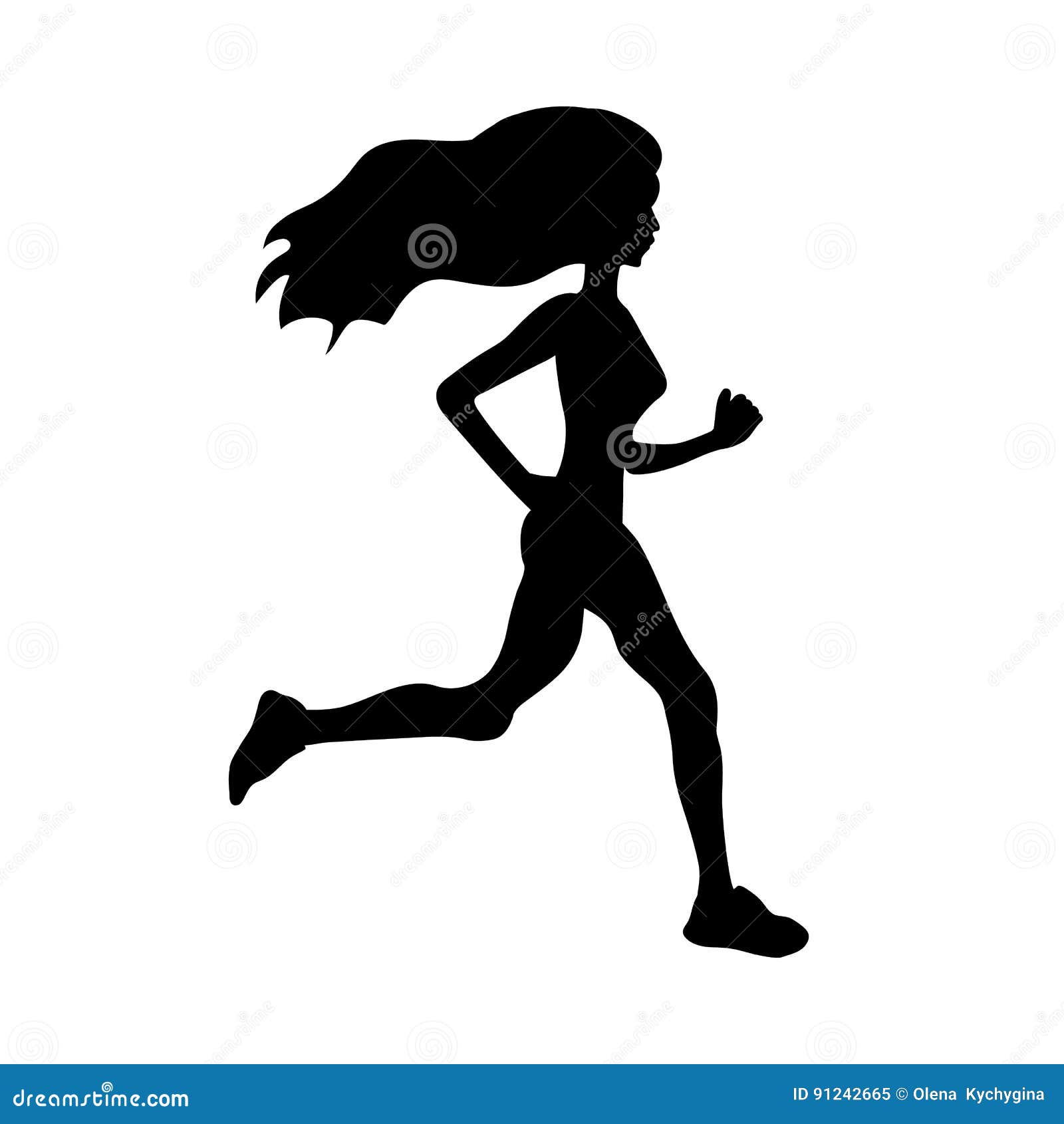 Running Girl Black on White Background Stock Illustration