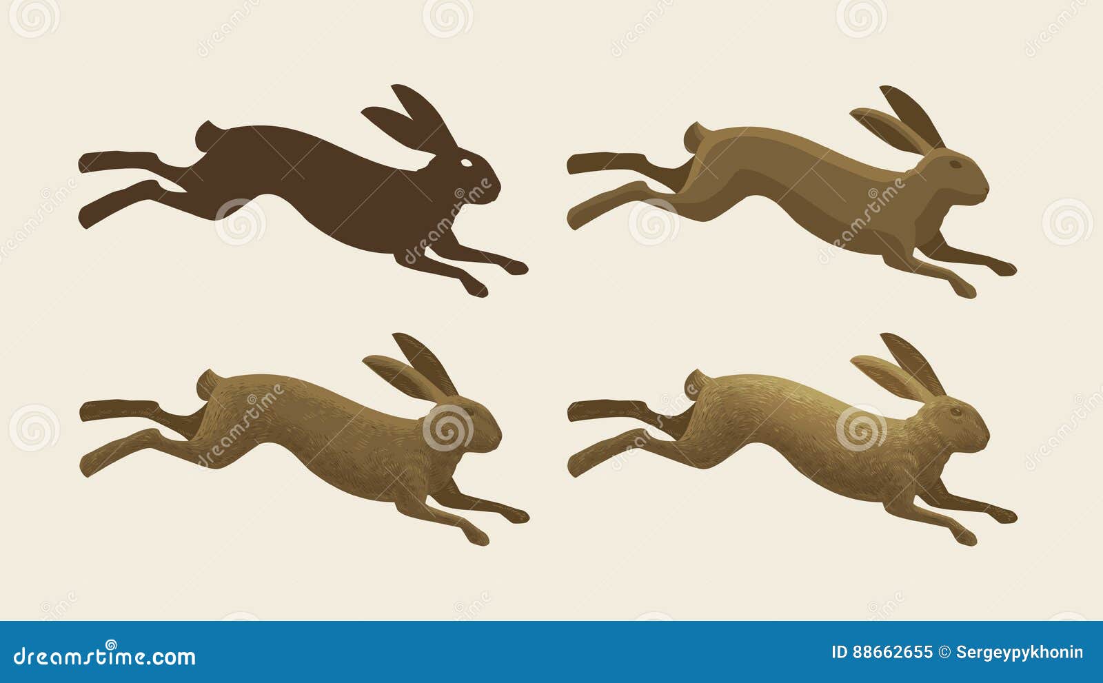 running hare, set of icons. rabbit, bunny . animals,  