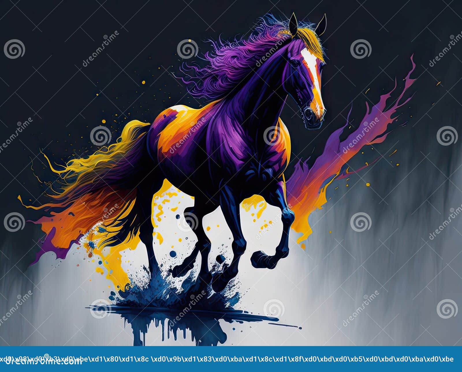 Running Horse Painted with Paints. Ai Generative Stock Illustration