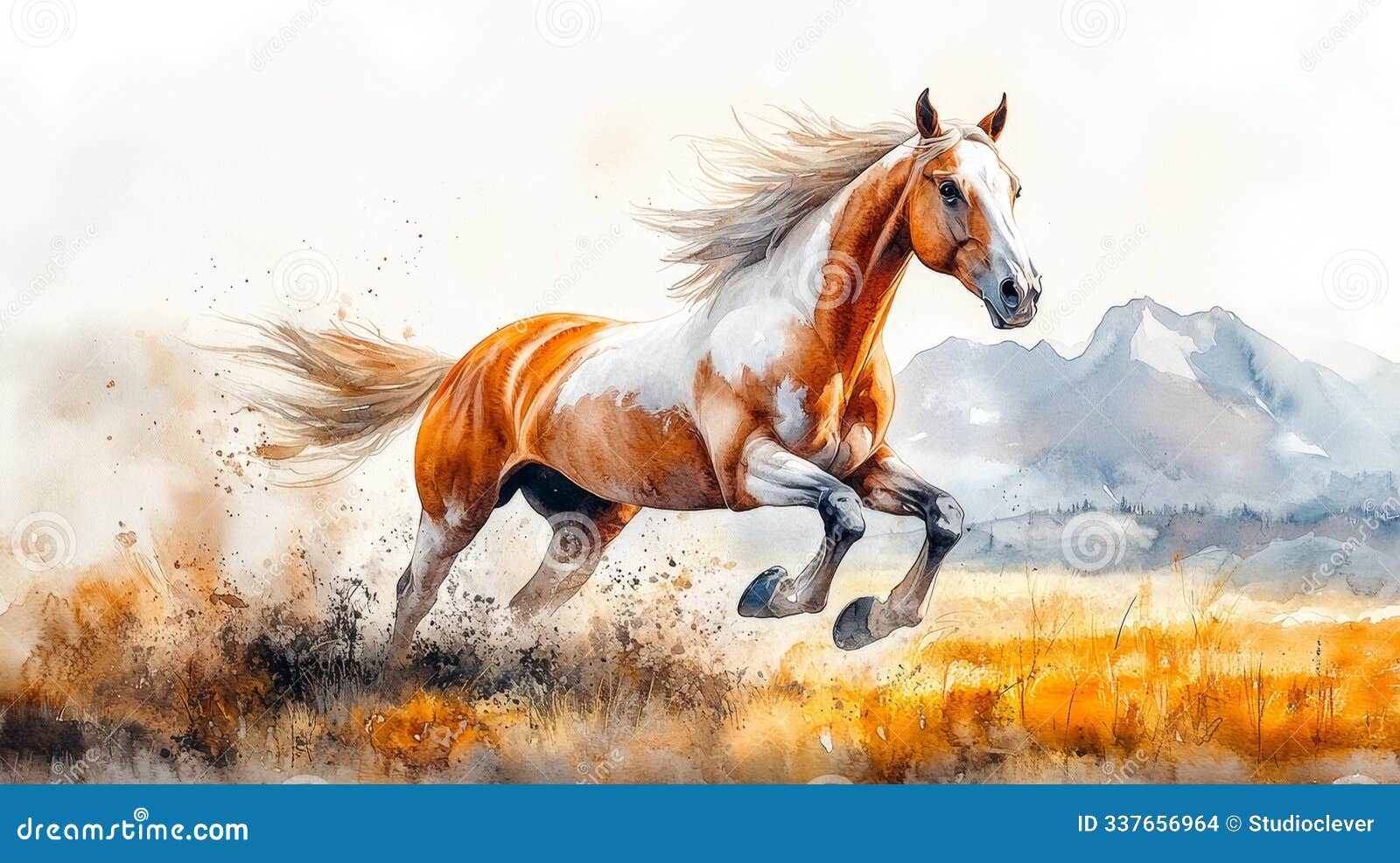 running horse in watercolor style generative ai
