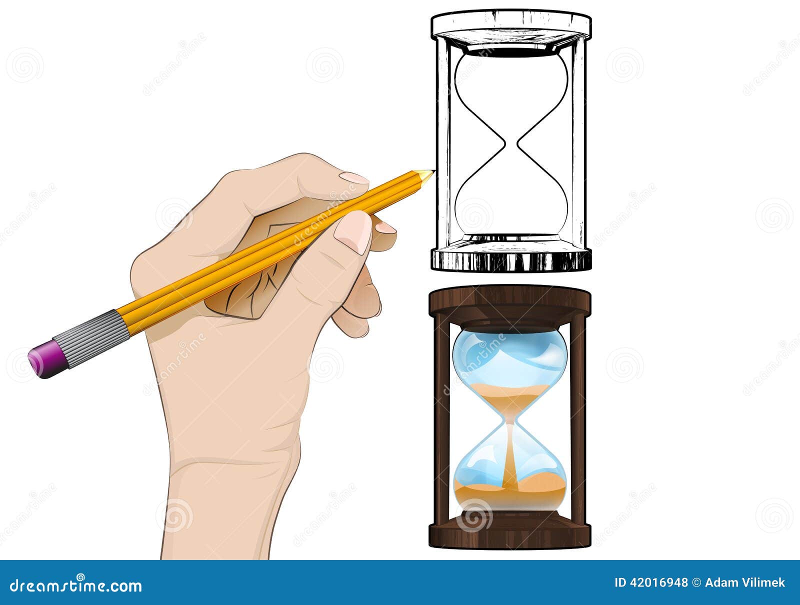 Running Hourglass As Isolated Human Hand Drawing Vector Stock Vector