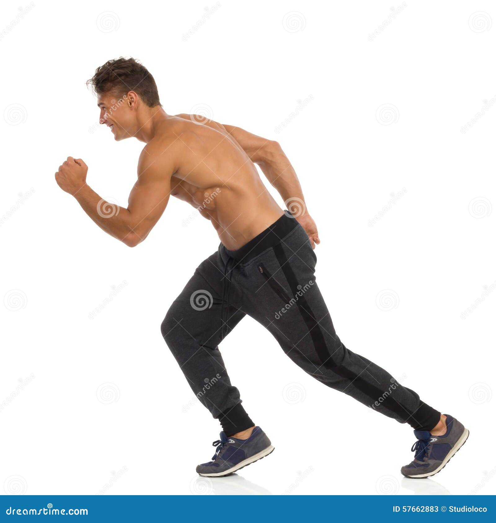 Side view of a woman running stock photo