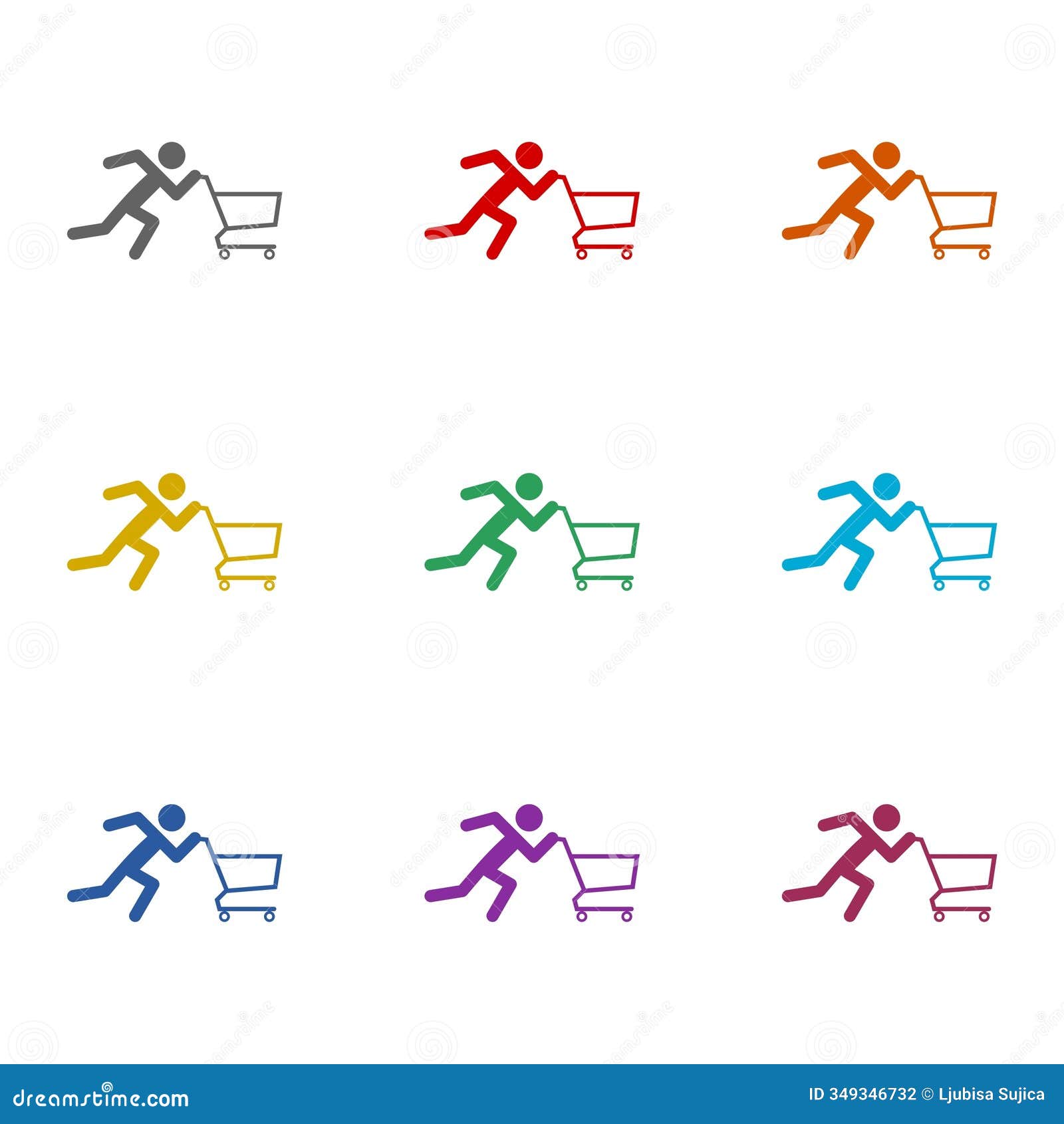 running man pushing shopping cart icon  on white background. set icons colorful