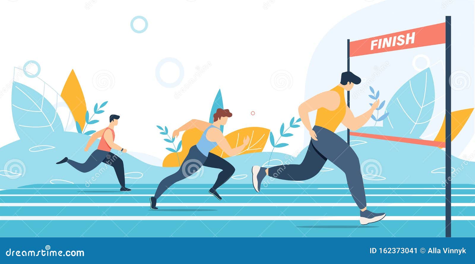 Running Marathon Race and Finish Line Cartoon Stock Vector - Illustration  of slide, healthy: 162373041