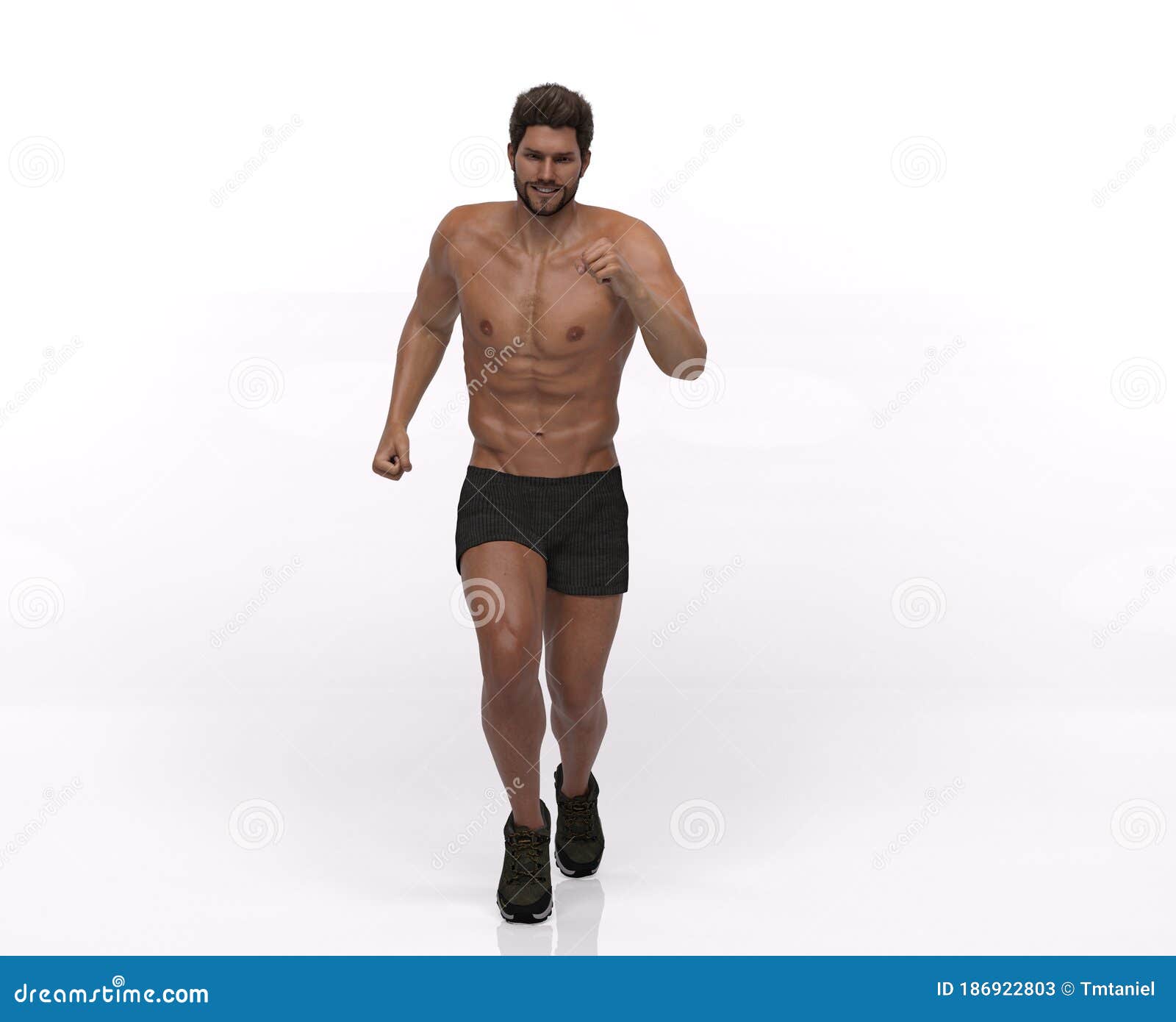 3d rendering : a running male mesomorph character  with white background