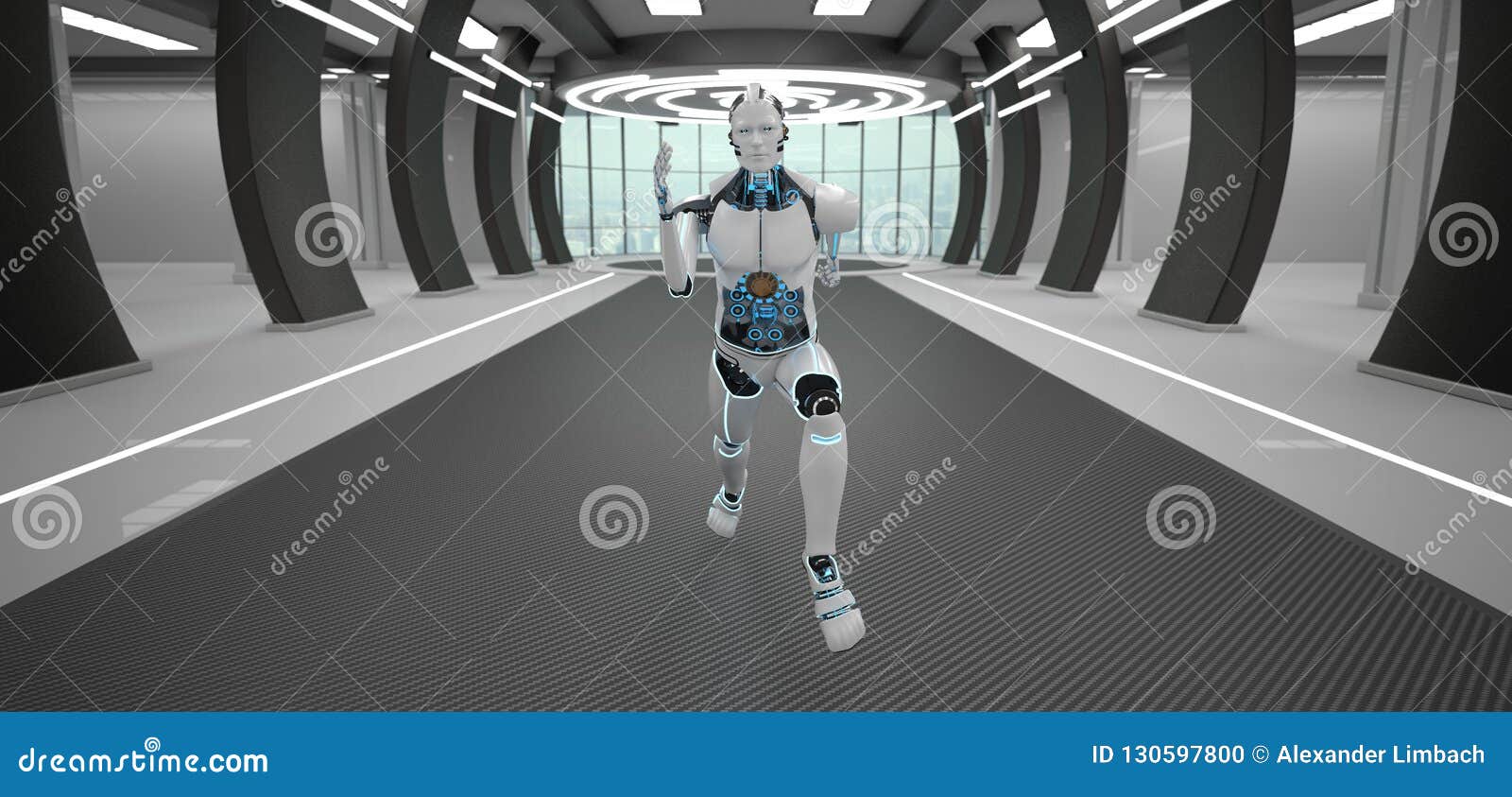 running robot futuristic room