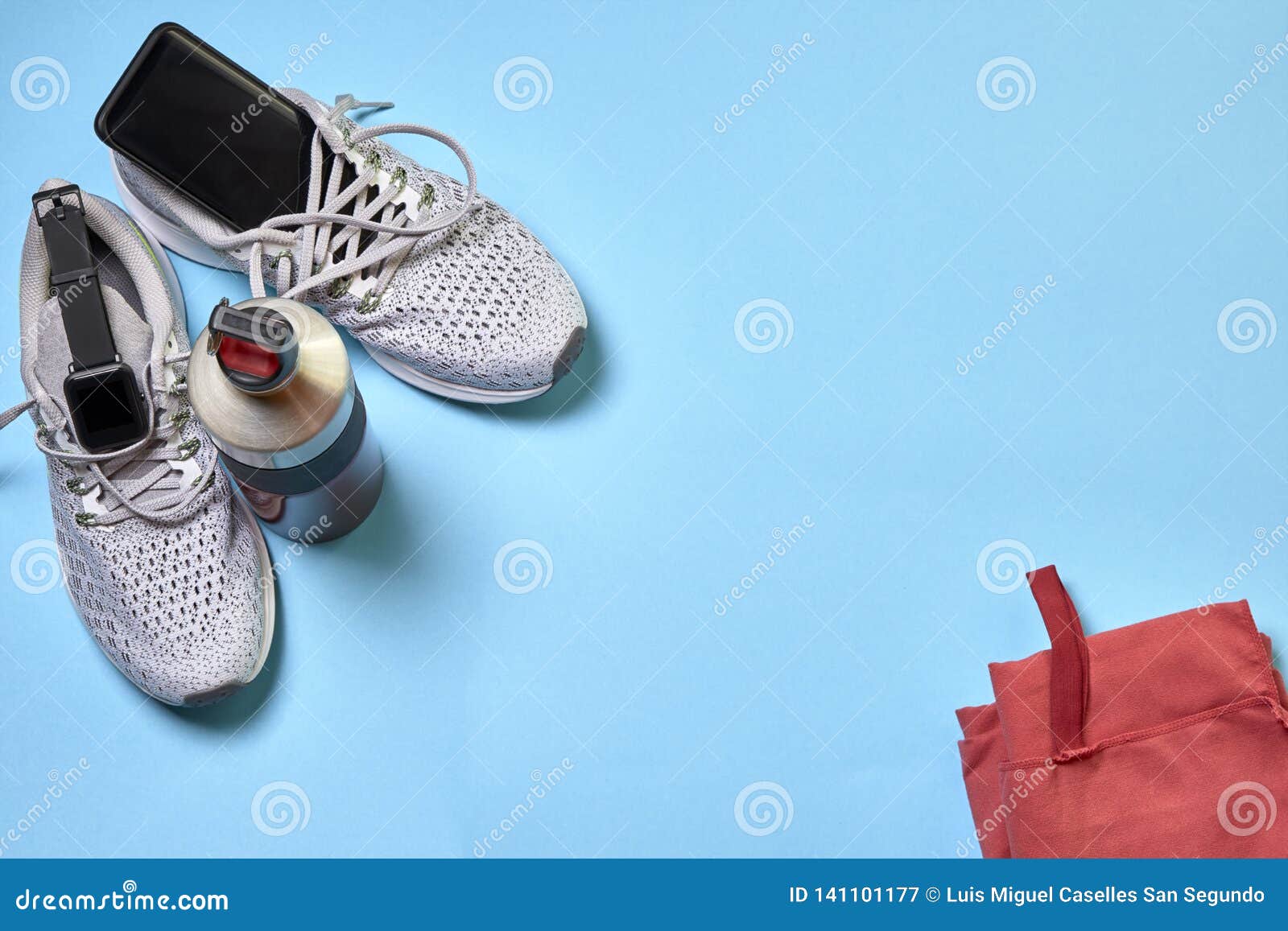 Running Shoes and Various Accessories Stock Image - Image of exercise ...