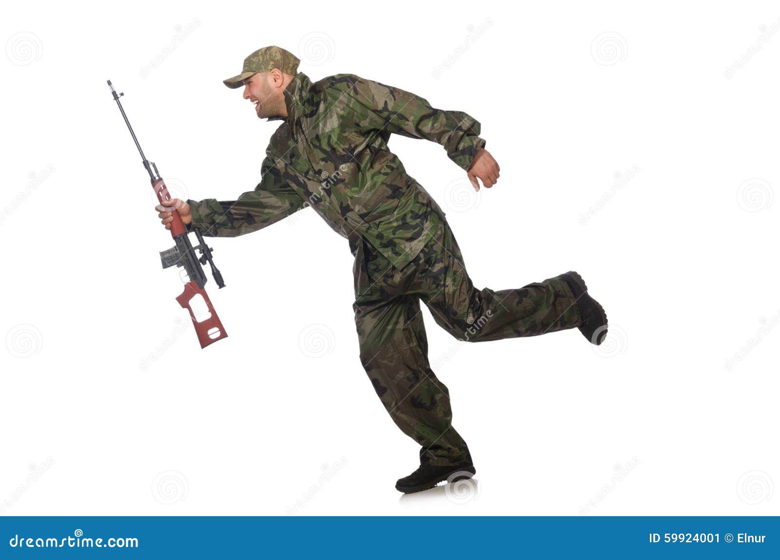 Man With Handgun Running Silhouette Stock Image