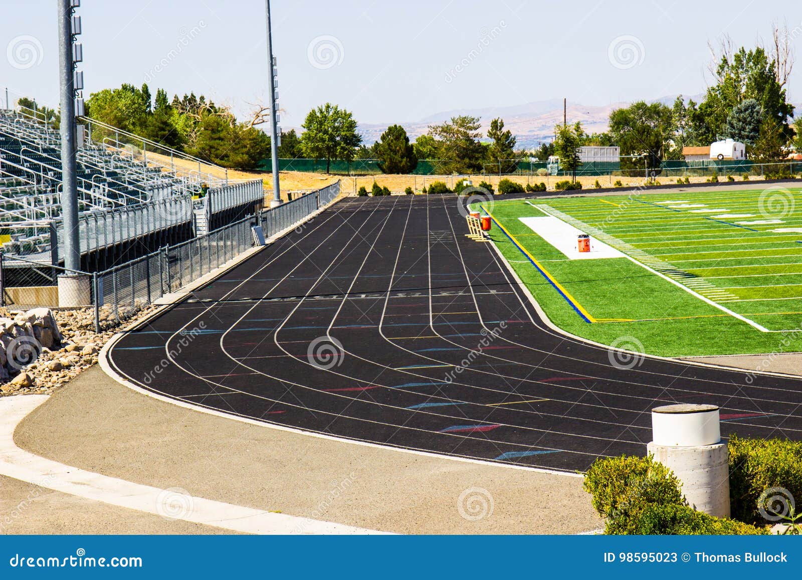Running Track with Bleachers & Field Stock Image Image of markings