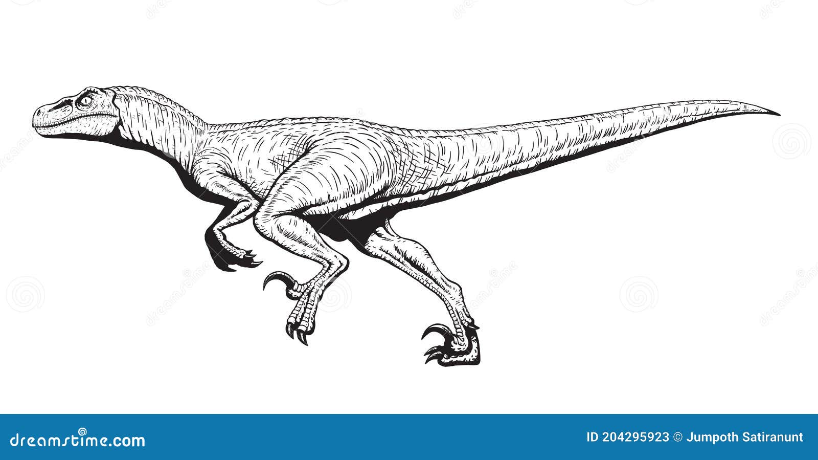 Running Velociraptor Drawing Line Art, Raptor Dinosaurs Coloring Page
