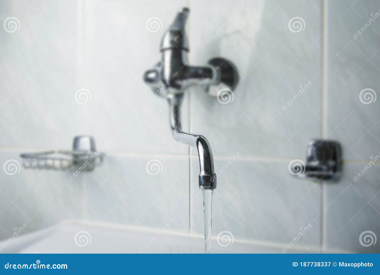 Running Water Faucet in the Bathroom Stock Image Image of metal