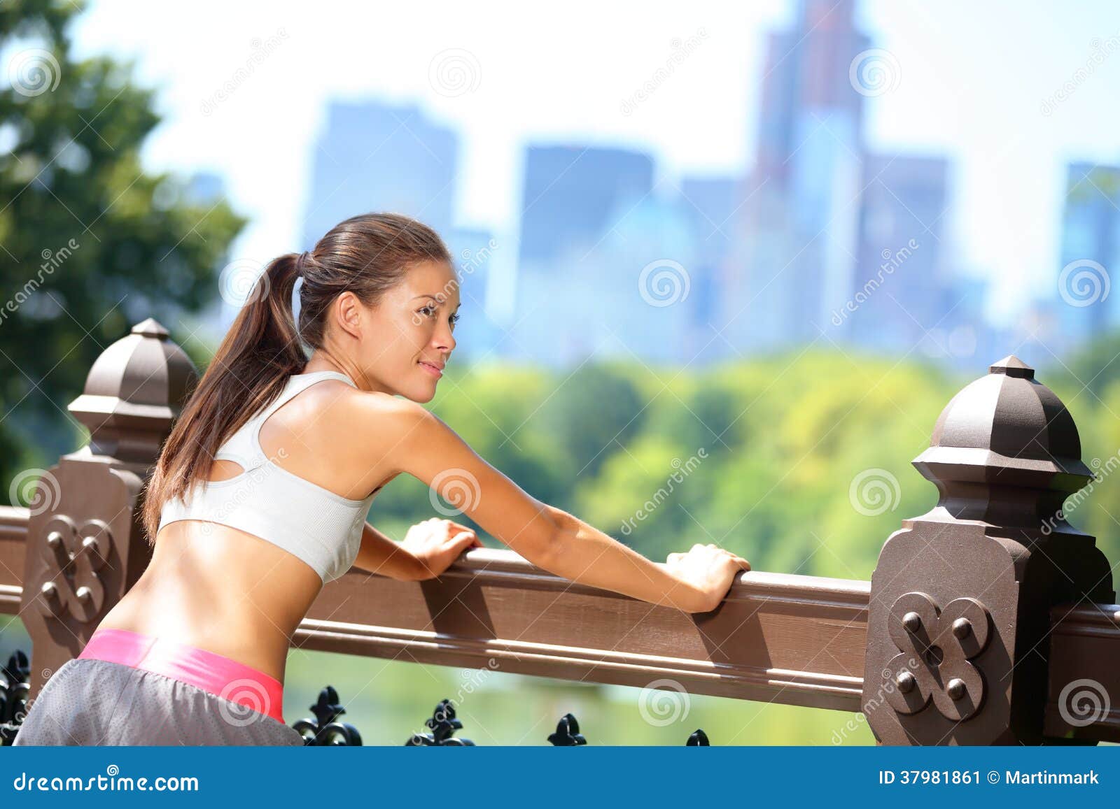 Running Woman Stretching after Jogging in New York Stock Image Image