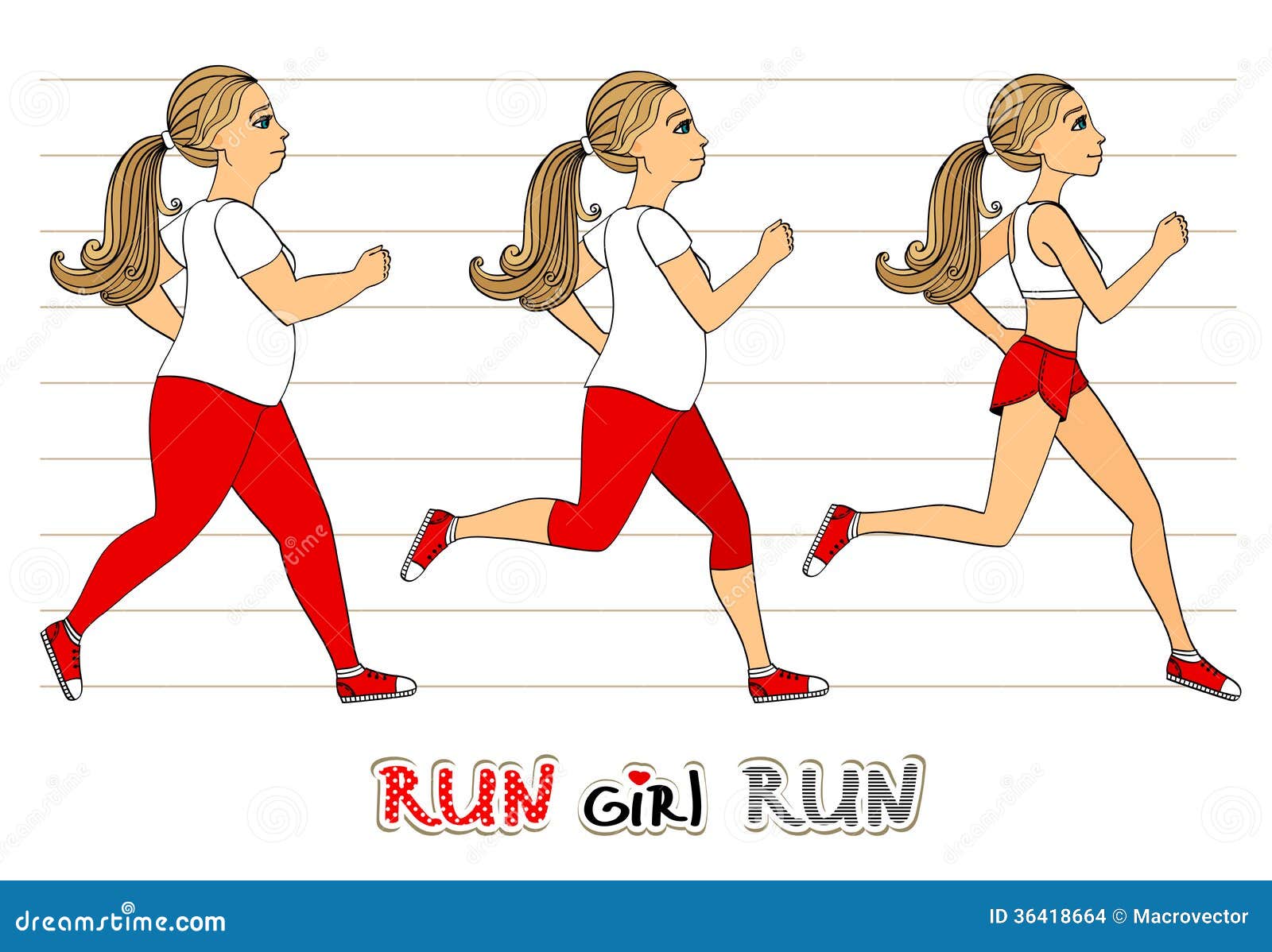 Running woman weight loss fitness exercises progress isolated vector ...