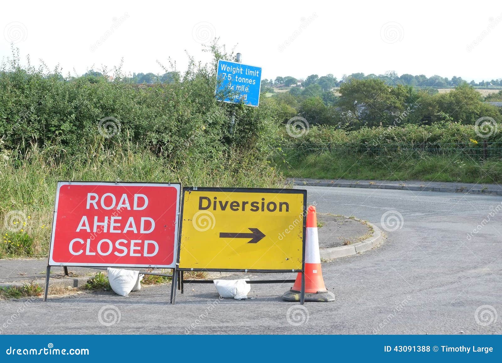 rural english highway diversion signs