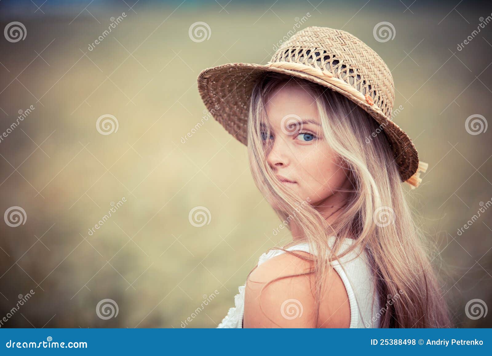 Rural girl in a straw hat stock photo. Image of person 25388498