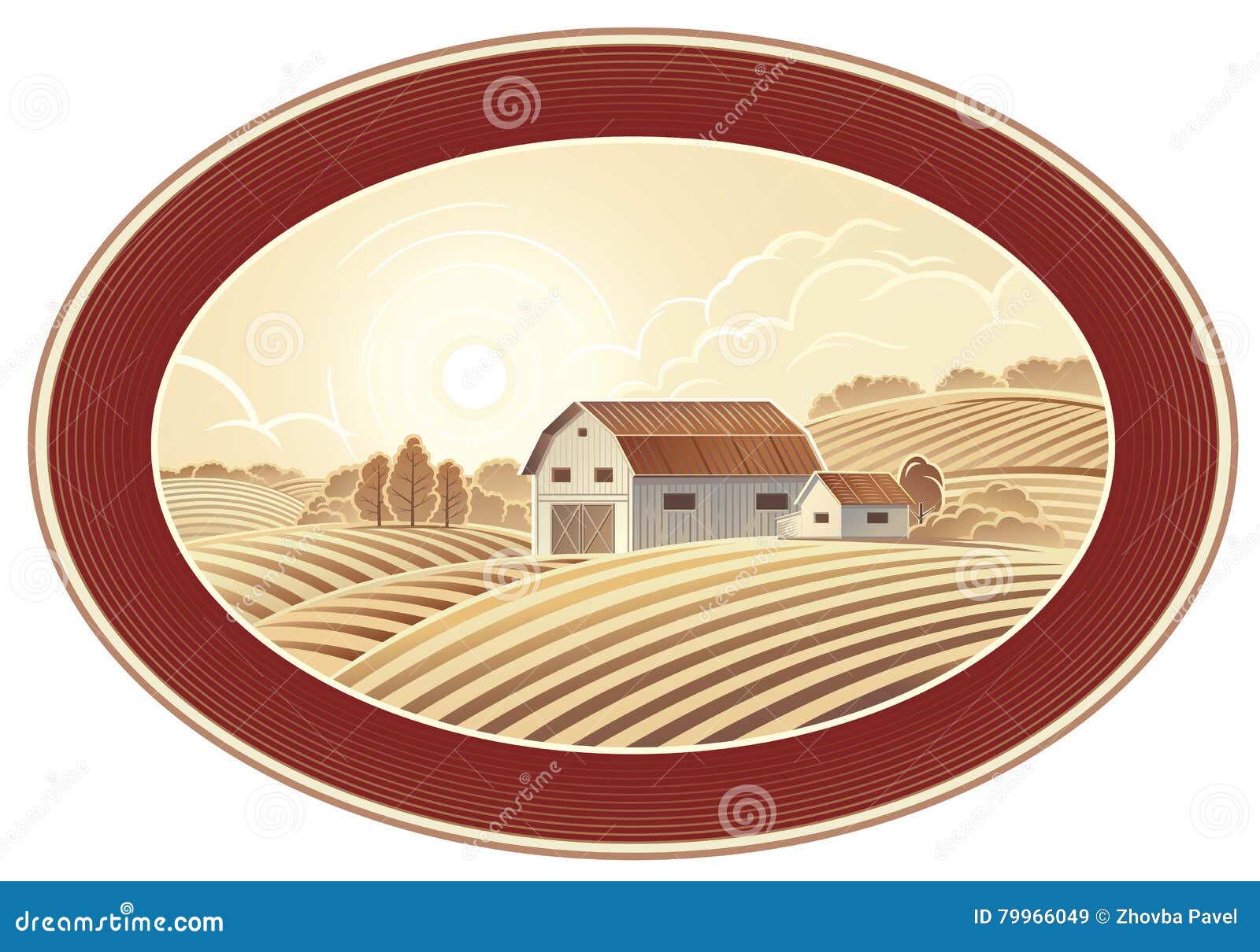 Rural landscape in frame. stock vector. Illustration of garden - 79966049