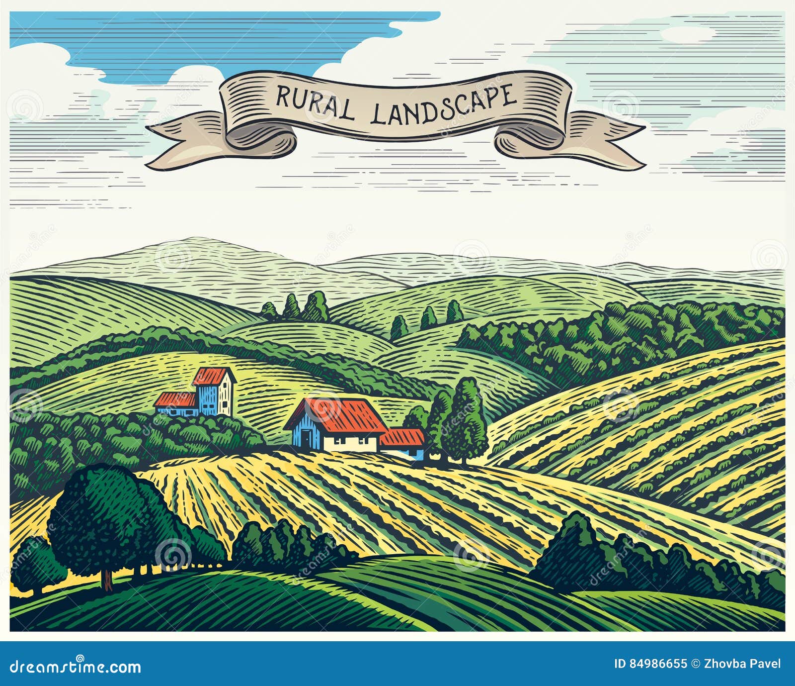 rural landscape in graphical style.
