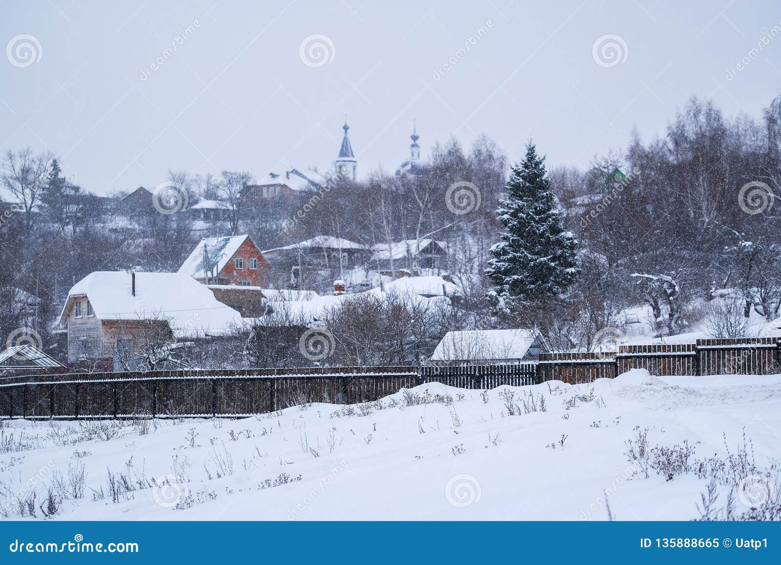 Rural Lodges in Zaraysk in Snowfall Stock Image Image of fence, destination 135888665