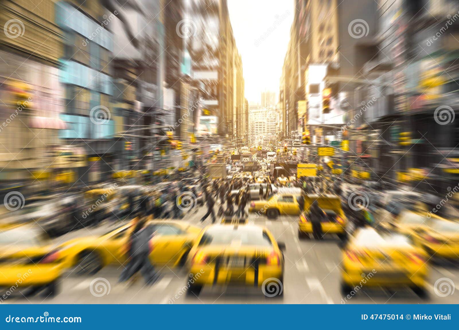 rush hour with yellow taxi cabs in manhattan new york city