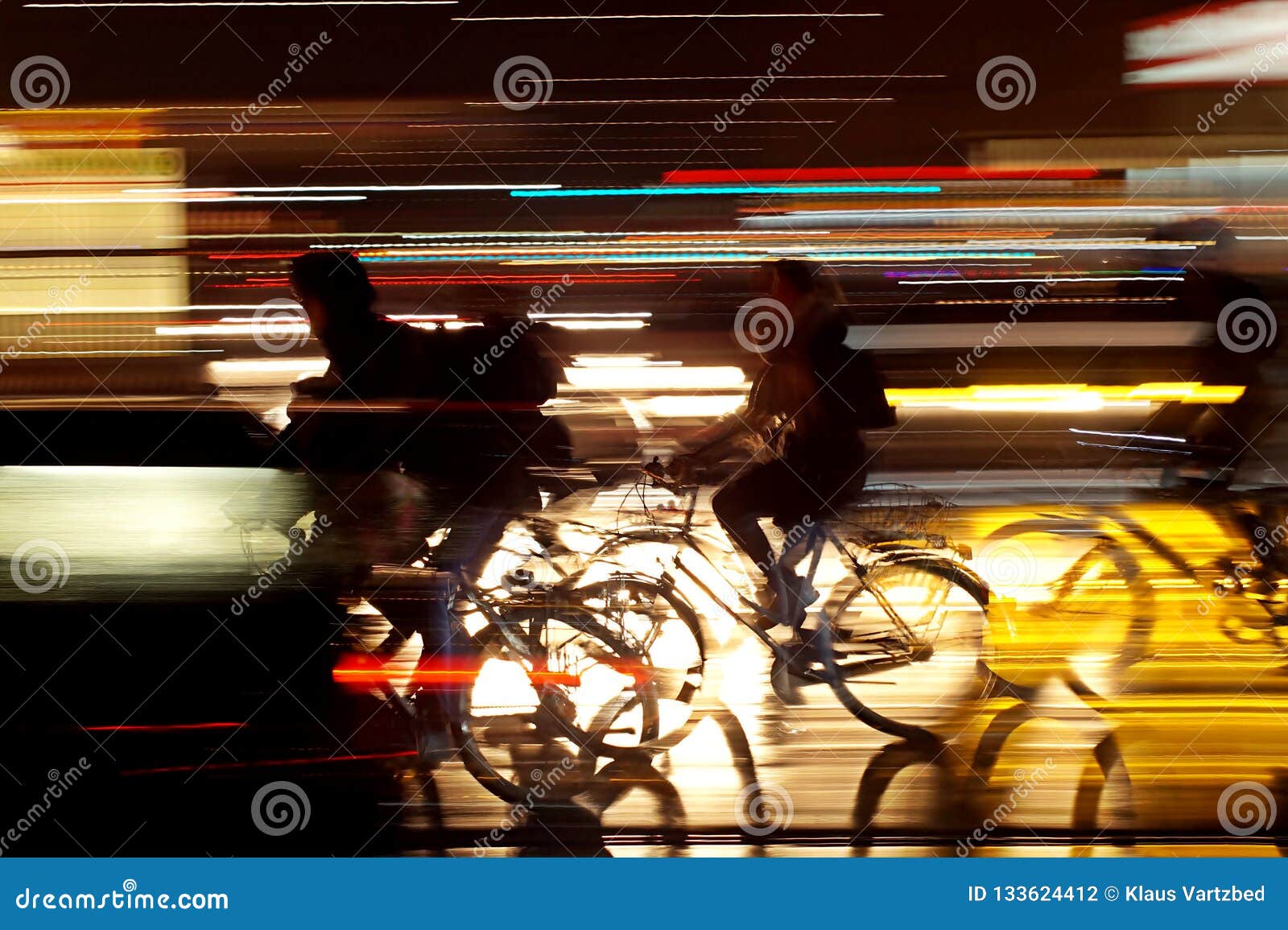 rushhour with cyclists at night