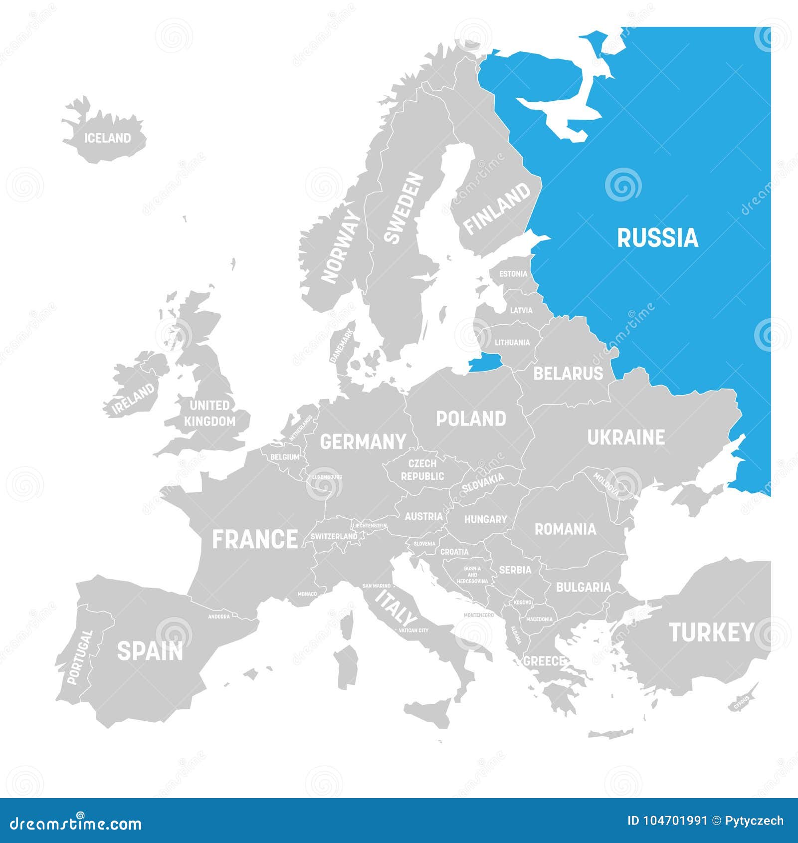 banjo open haard Laan Rusland Merkte Door Blauw in Grijze Politieke Kaart Van Europa Vector  Illustratie Vector Illustratie - Illustration of eiland, aarde: 104701991