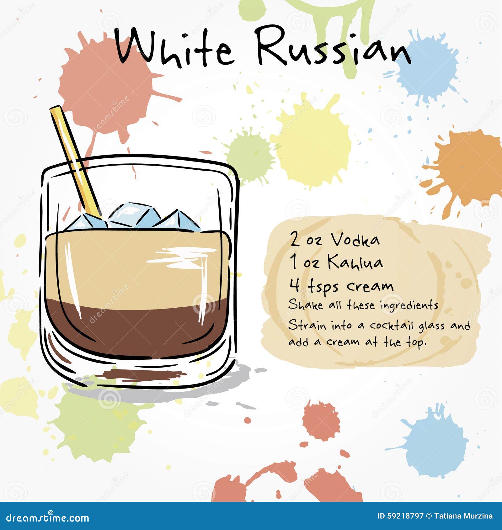 Ruso Blanco Ejemplo Dibujado Mano Cóctel Stock ilustración - de receta, icono: 59218797