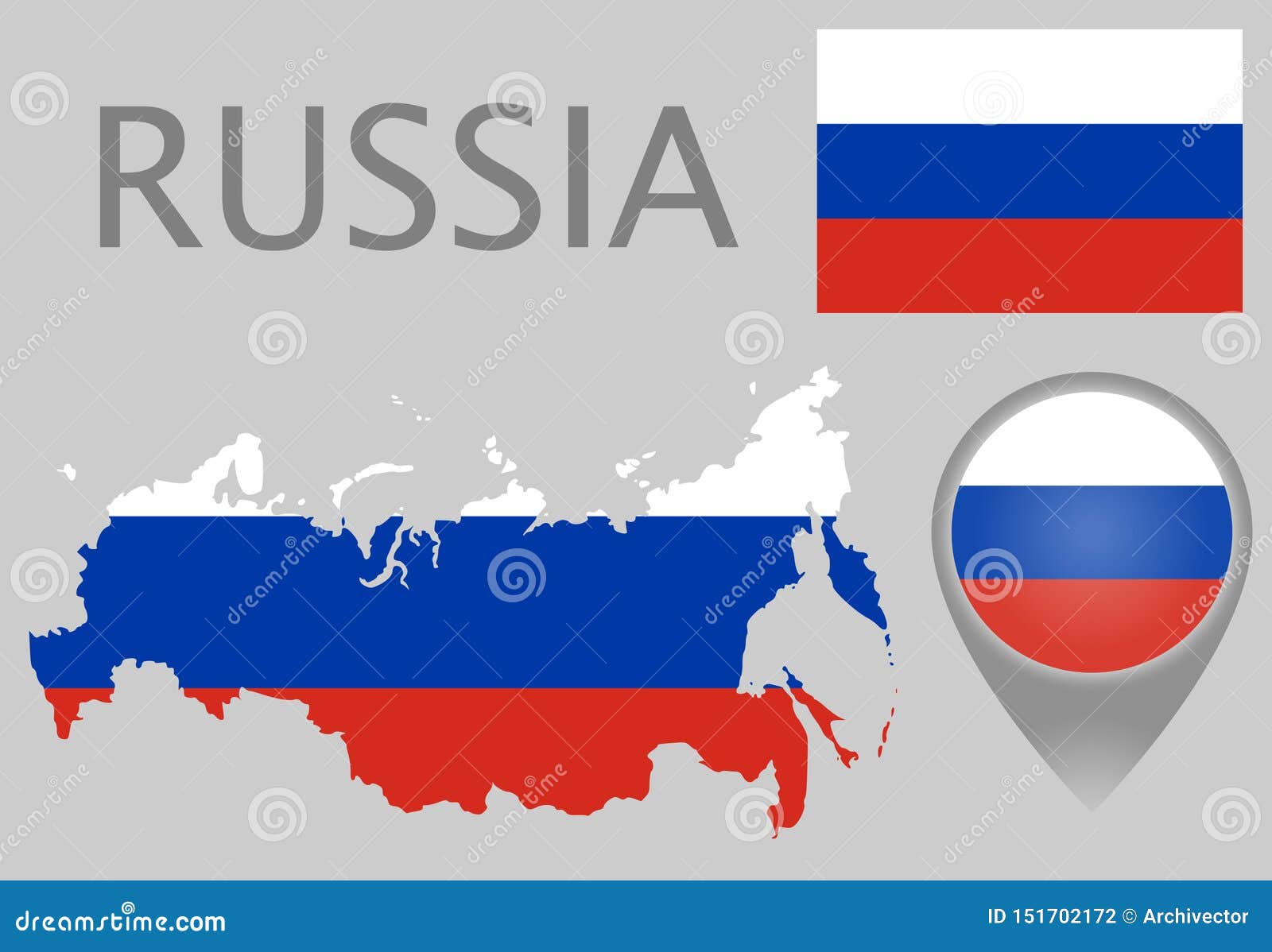Russia Flag, Map and Map Pointer Stock Vector - Illustration of detail,  district: 151702172