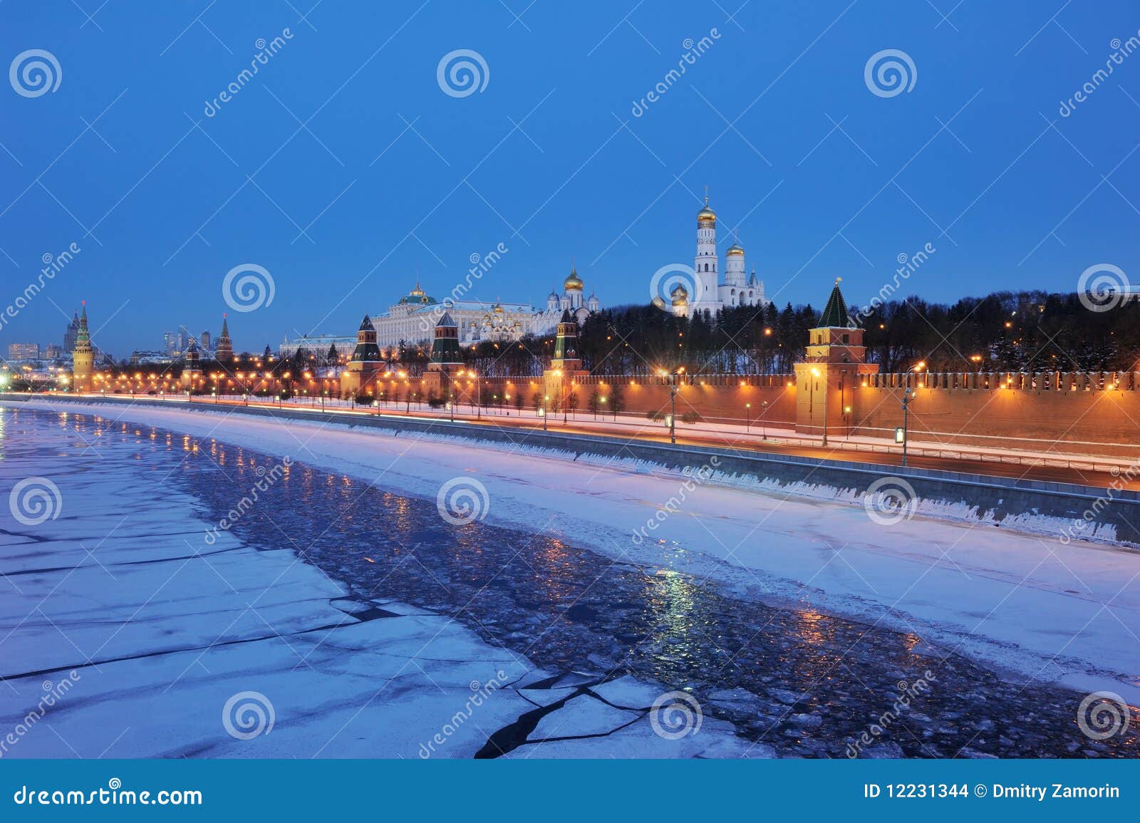 russia. ensemble of moscow kremlin view at night