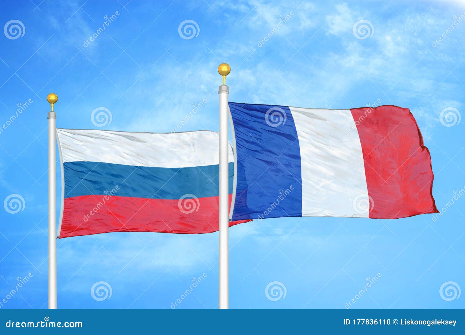 Russia flag waving cloudy sky background