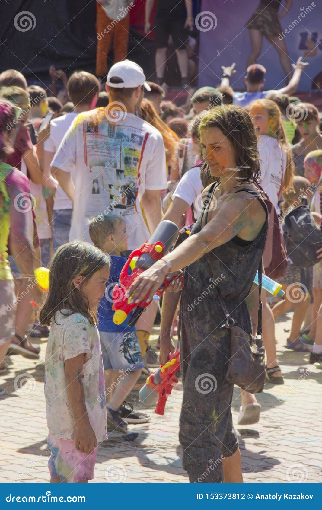 Russia, Krasnoyarsk, June 2019: People at the Festival of Colors Holi