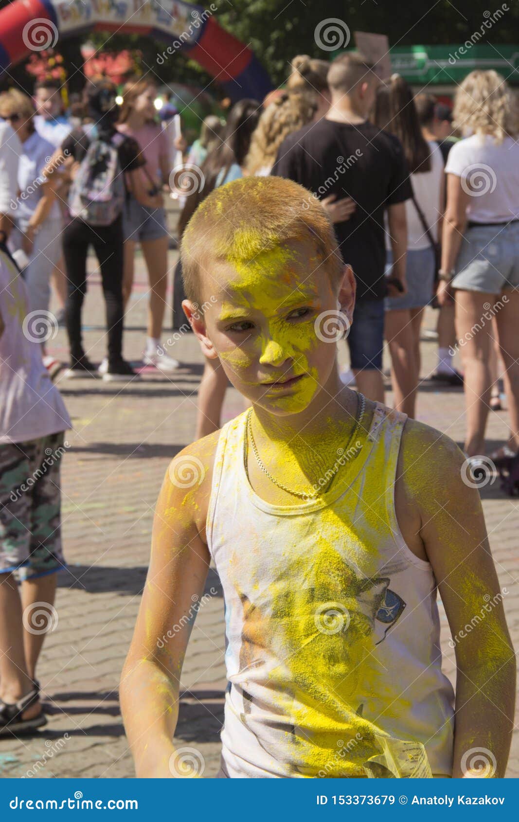 Russia, Krasnoyarsk, June 2019: Young People Play with Colors. the