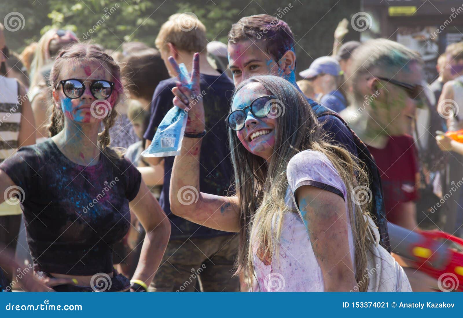 Russia, Krasnoyarsk, June 2019: Young People Play with Colors. the