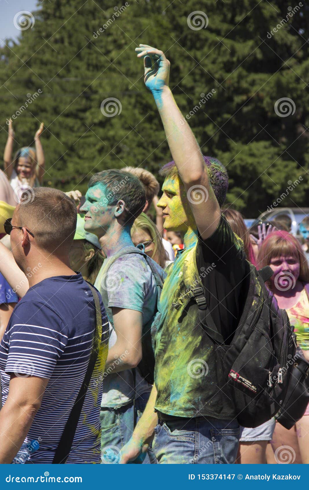 Russia, Krasnoyarsk, June 2019: Young People Play with Colors. the