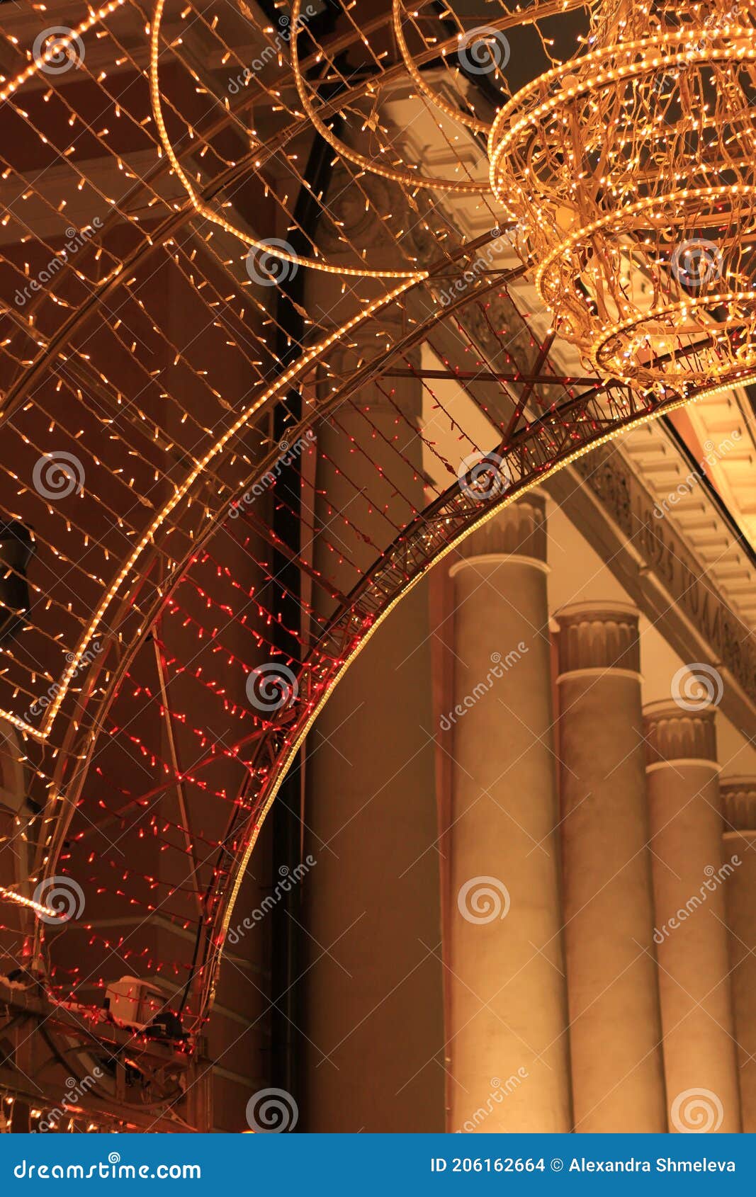 russia, moscow, 29 december 2020. festive decoration for the new year and christmas. night photography