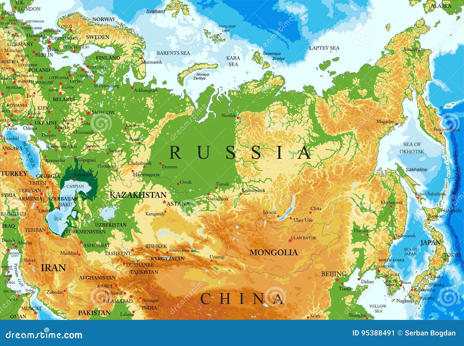 Russia relief map stock vector. Illustration of chukotka - 95388491