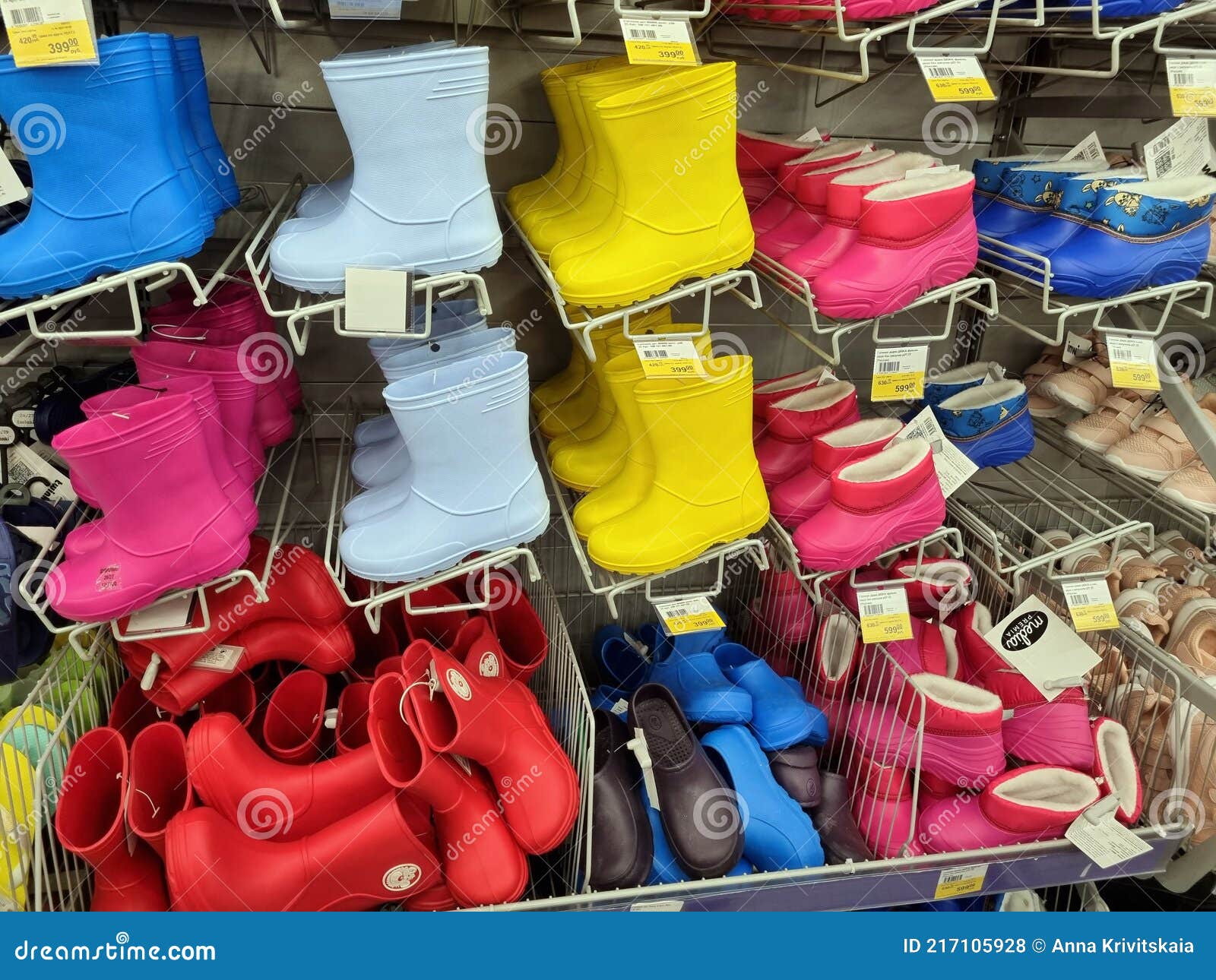 Bright Children`s Rubber Boots on Sale in a Supermarket Editorial Stock ...