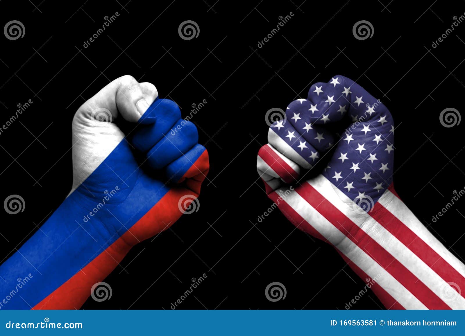 Russia And Usa Conflict International Relations Crisis Flag On Human