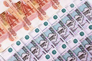 Russian Banknotes In Denominations Of One Thousand Five Thousand 