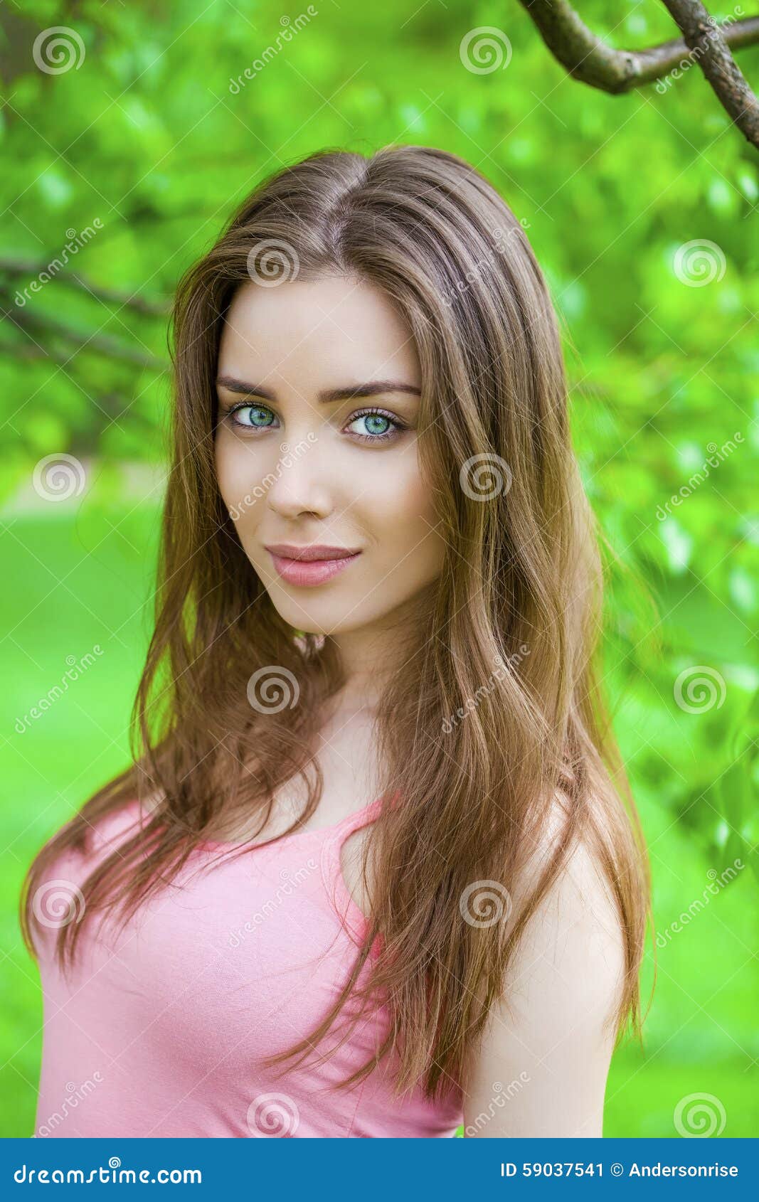 Russian Beauty Young Brunette Girl At A White Birch Stock Image