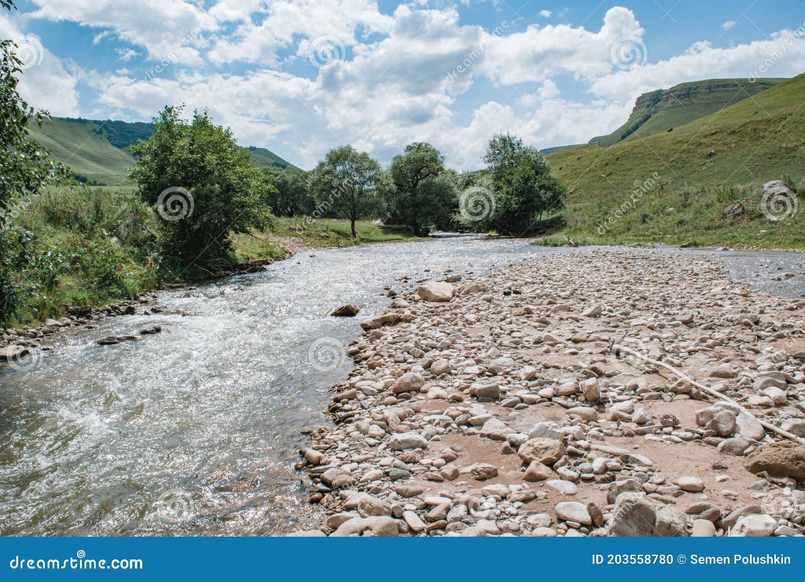 russian caucas mountains river landscape