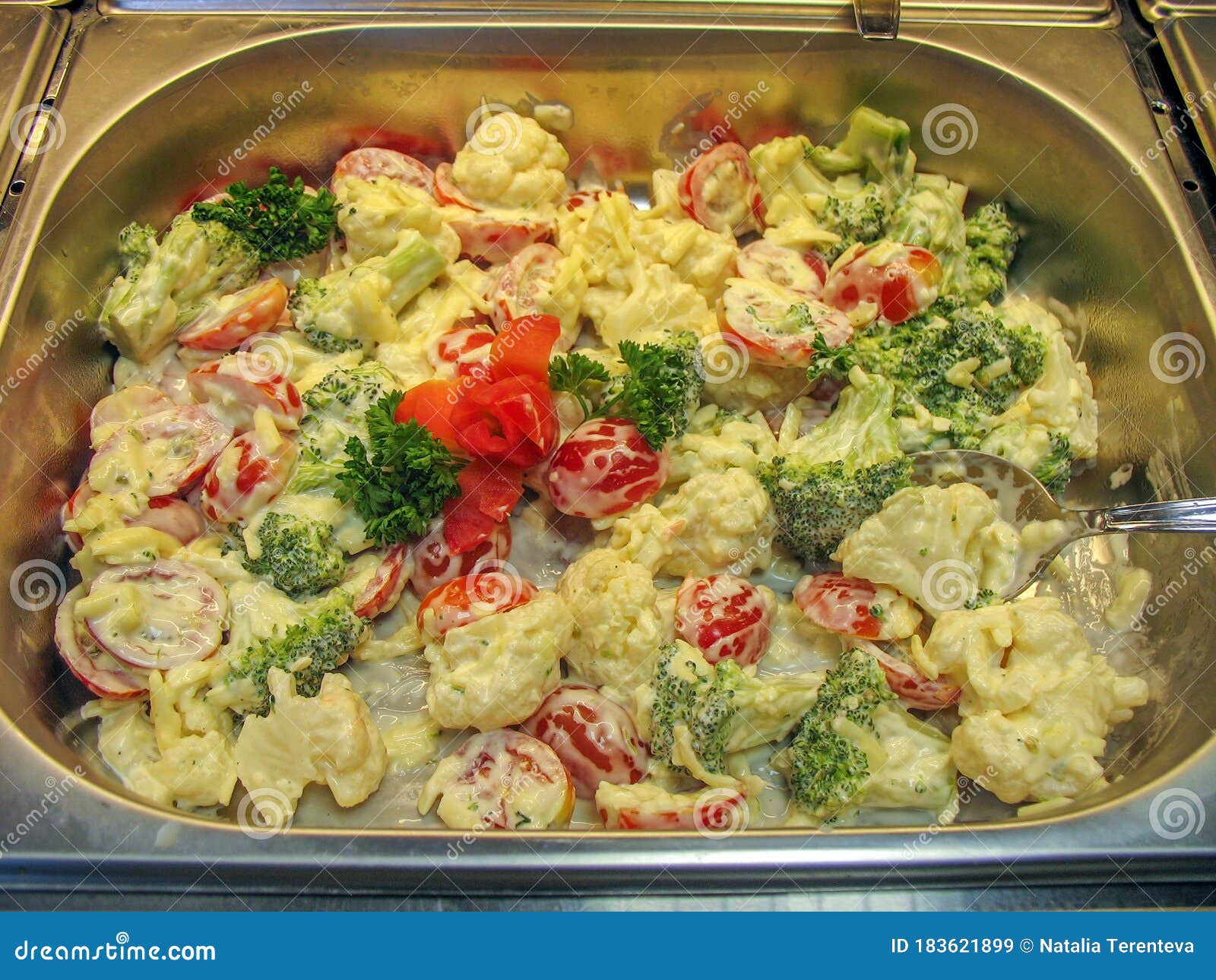 A Vegetable Salad with Mayonnaise at a Russian Cuisine Canteen Stock