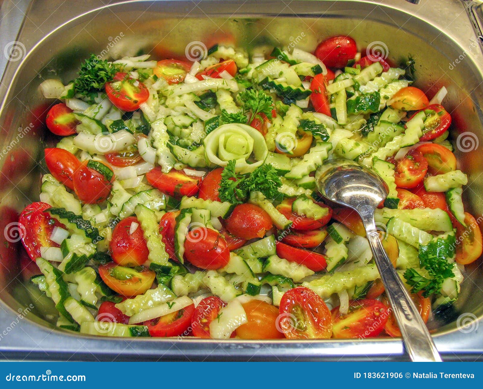 A Fresh Vegetable Salad at a Russian Cuisine Canteen Stock Photo