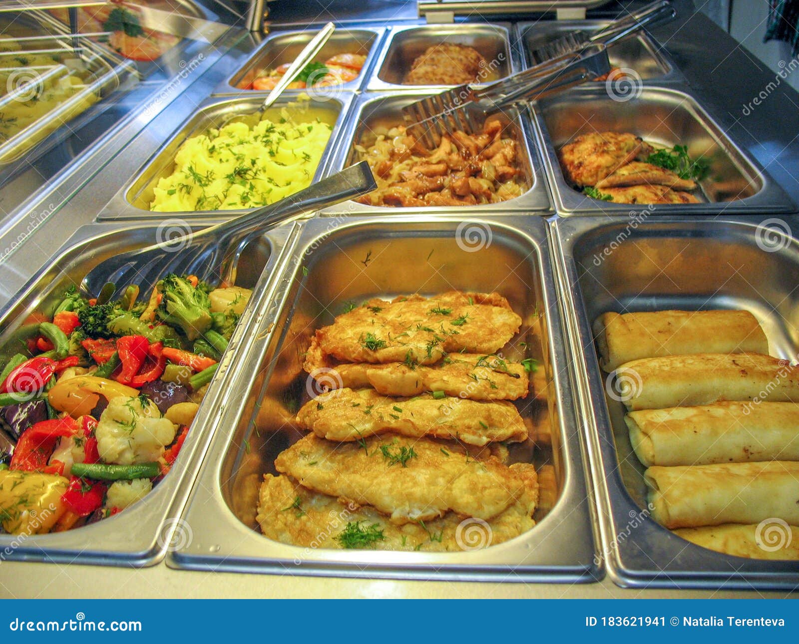 Trays with Ready Food in a Russian Cuisine Canteen Stock Image Image