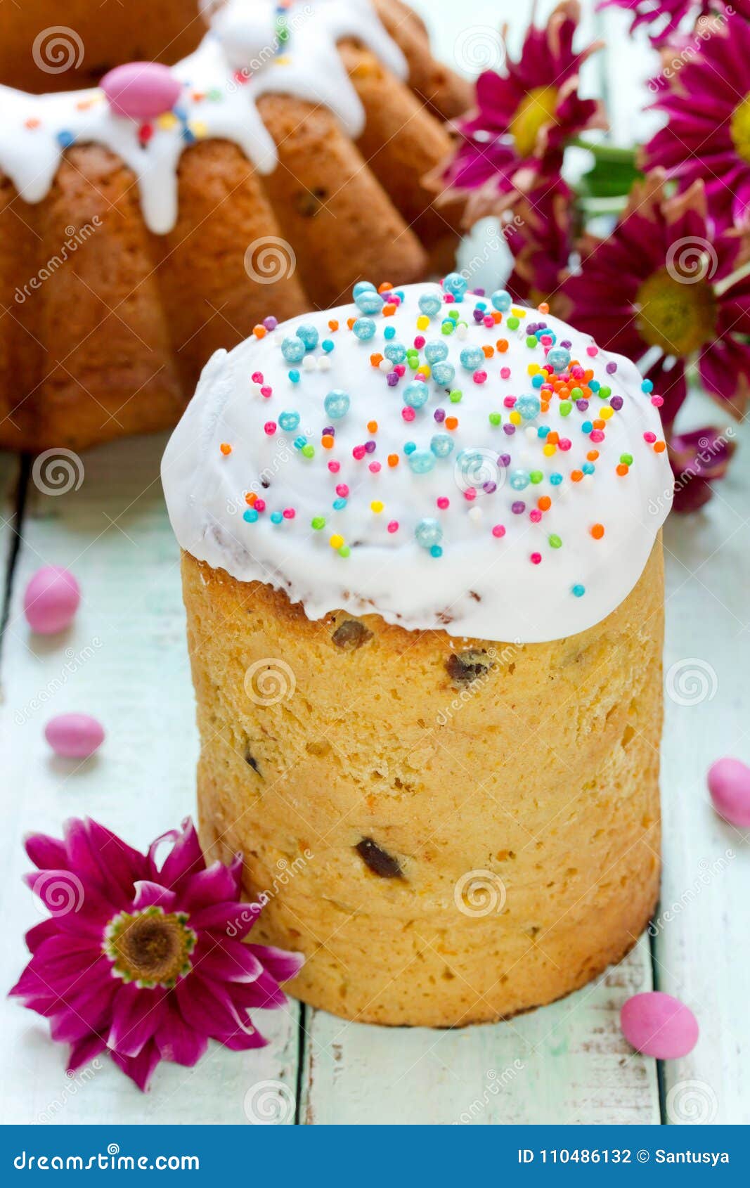 Russian Easter Bread Kulich Paska Stock Photo - Image of icing ...