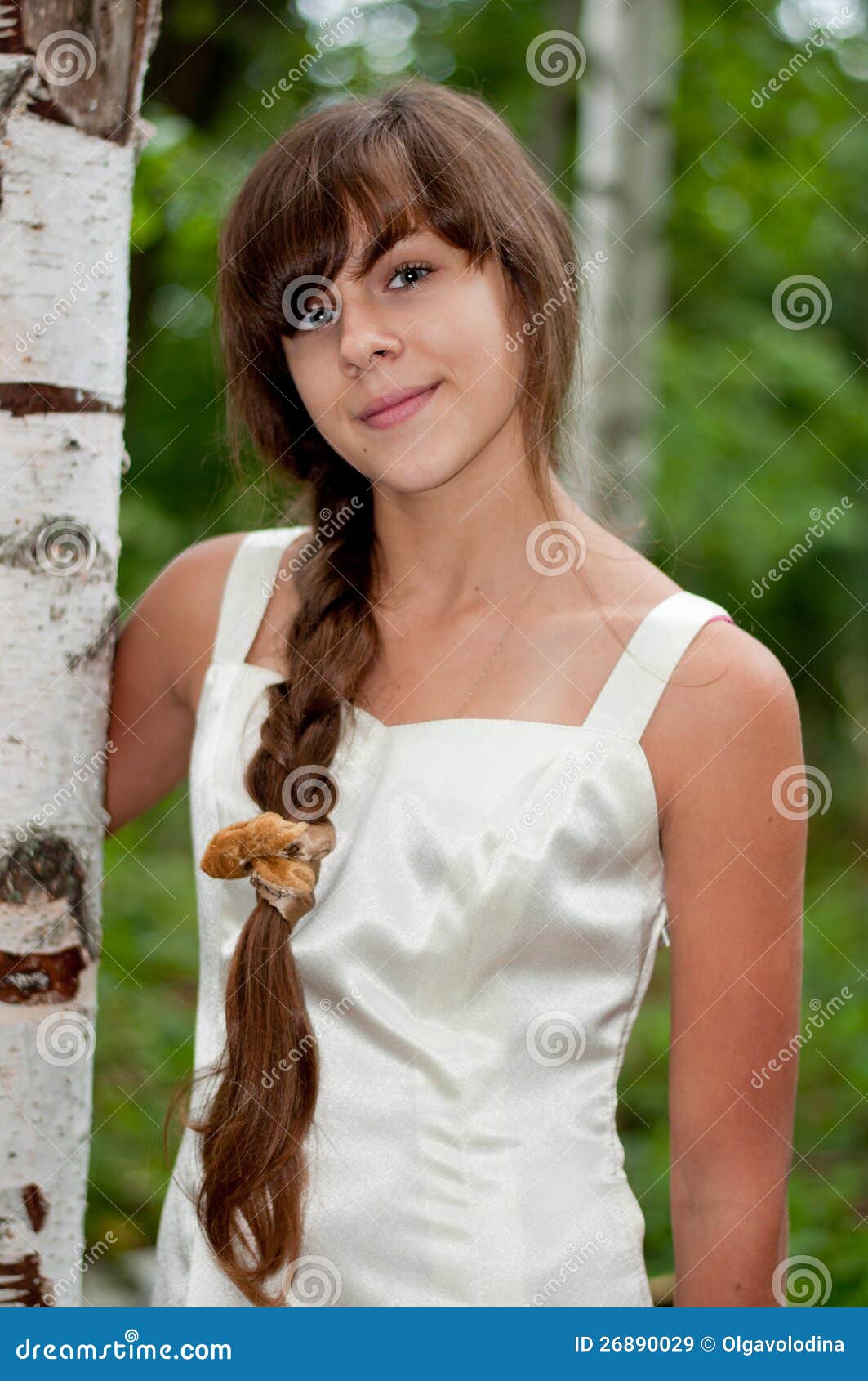 Russian Girl In White Dress In A Birch Forest Stock Image - Image: 26890029