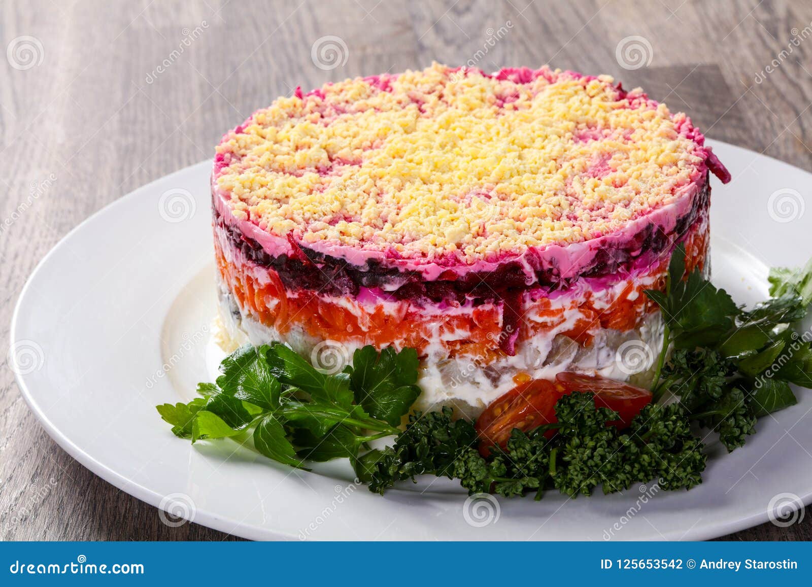 Russian herring salad stock photo. Image of appetizer 125653542