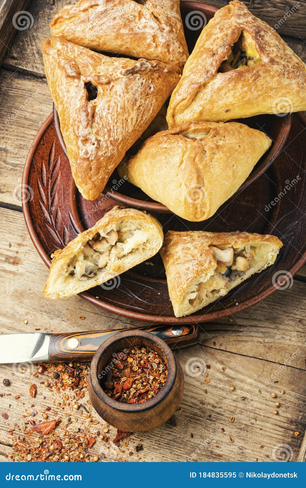 Tatar Pie Triangle Echpochmak, Russian Kurnik, Delicious Pastry